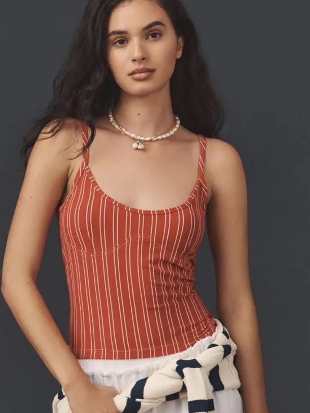 Anthropologie Pilcro Striped Corset Tank Top Red White Scoop Neck sz XXS